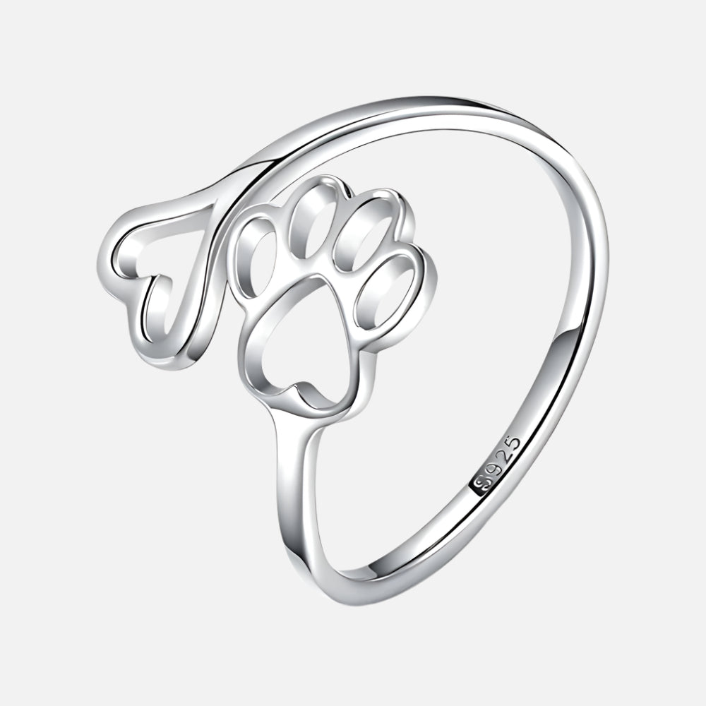 Adjustable Sterling Silver 925 Ring with Footprint and Heart Design