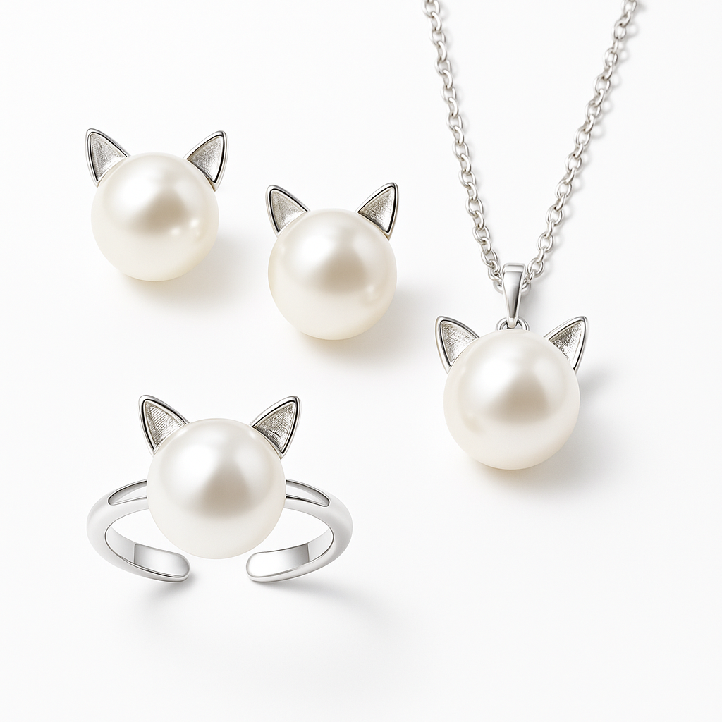 Cat Collar with Pearl, Earrings, and Bonus Gift Ring