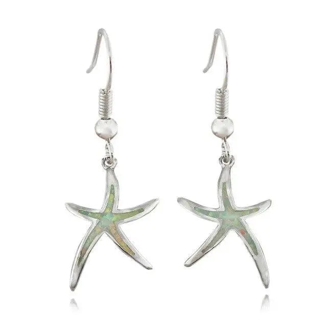 Opal & Silver Starfish Earrings