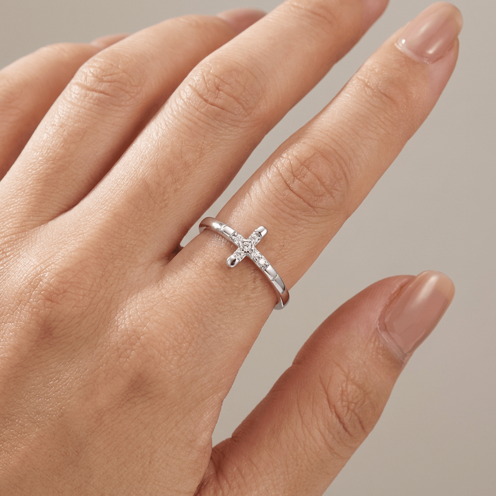 Adjustable Mini Diamond Cross Ring