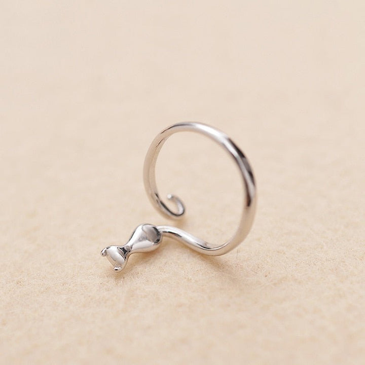 Adjustable Silver Cat Ring