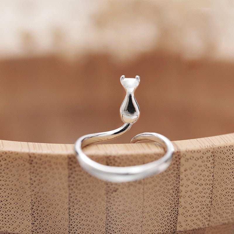 Adjustable Silver Cat Ring
