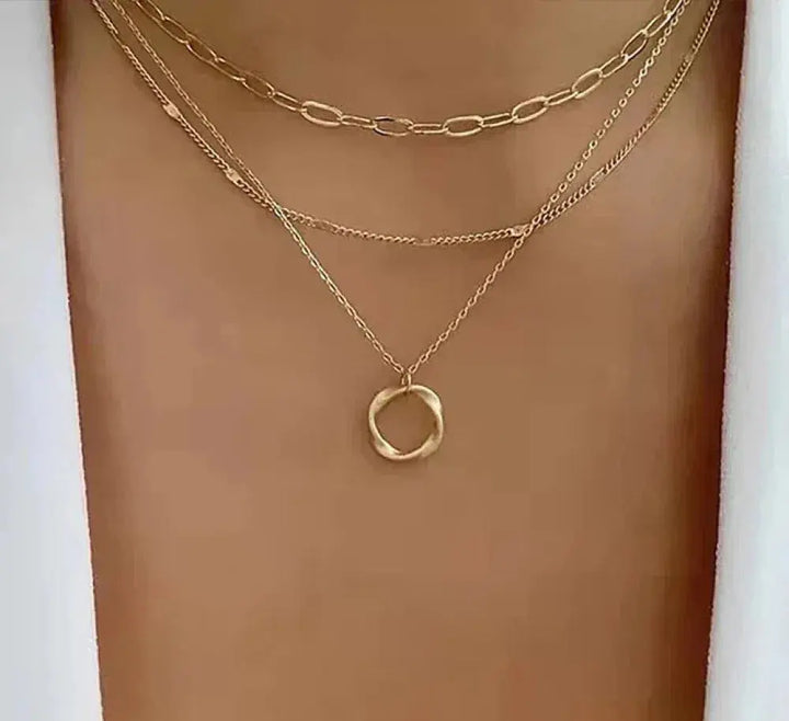 Vintage Layered Chain Collar with Gold Pendant