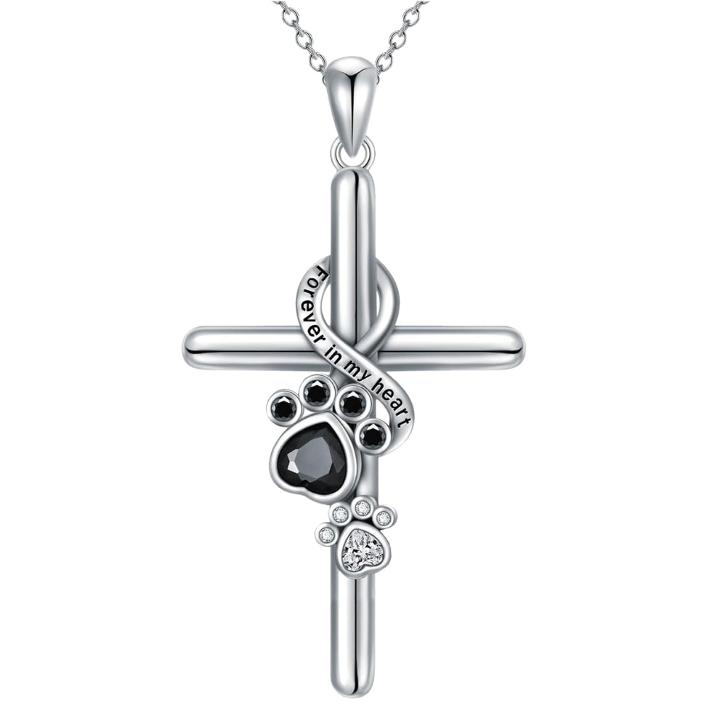Paw Print & Cross Silver Pendant Necklace