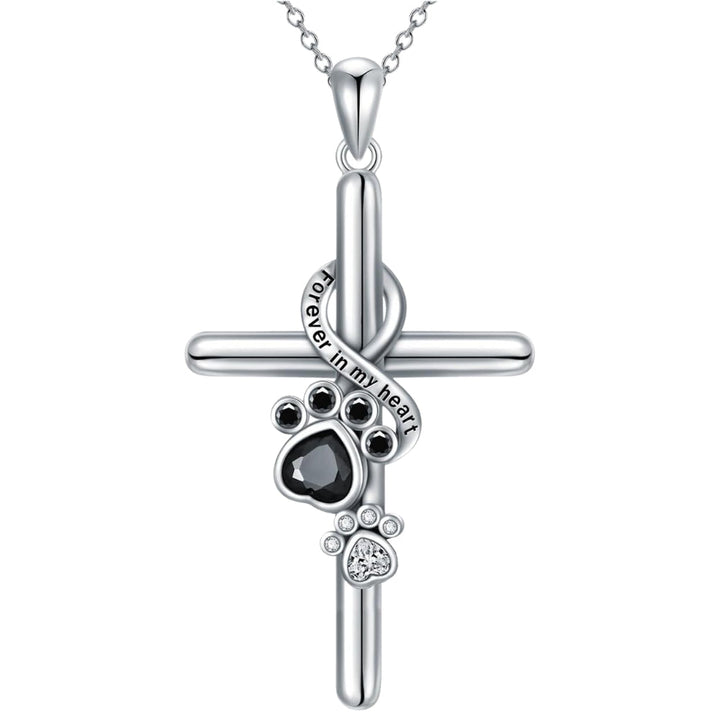 Paw Print & Cross Silver Pendant Necklace